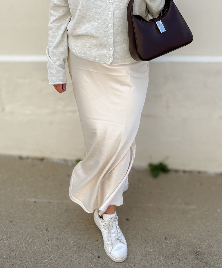 Cream Satin Maxi Skirt