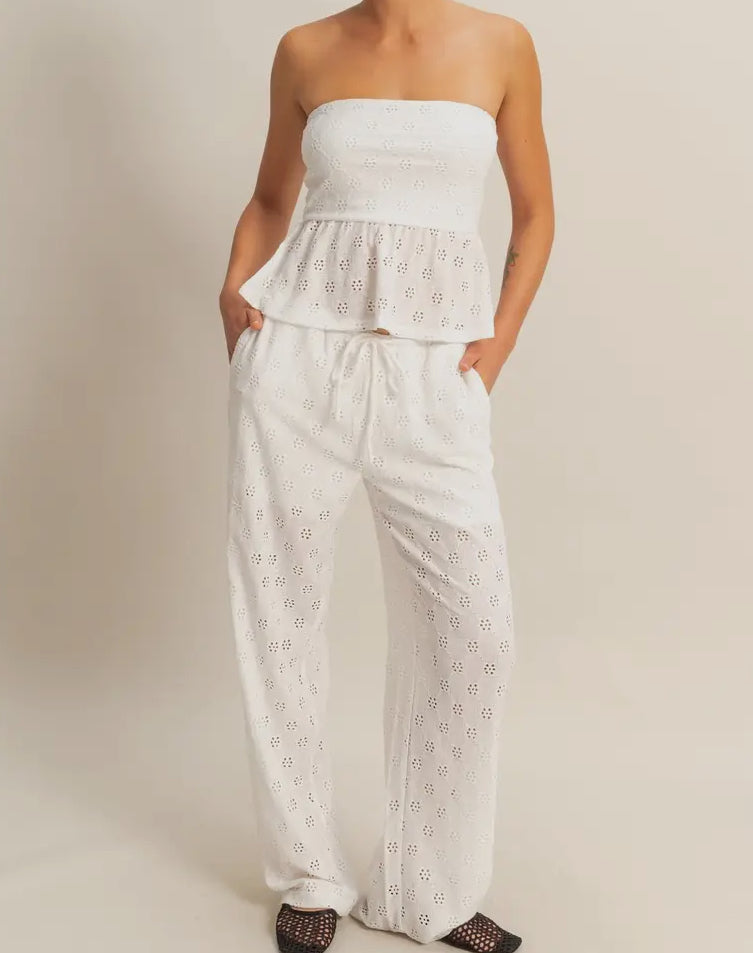 Eyelet Wide Leg Pants