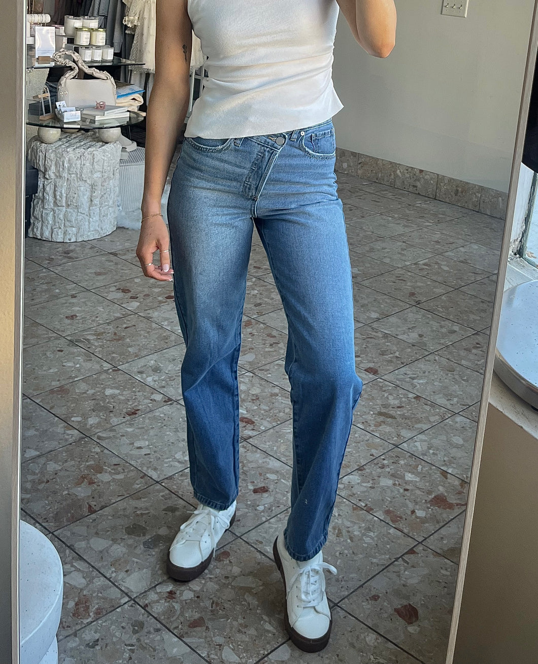 Asymmetric Waist Dad Jeans