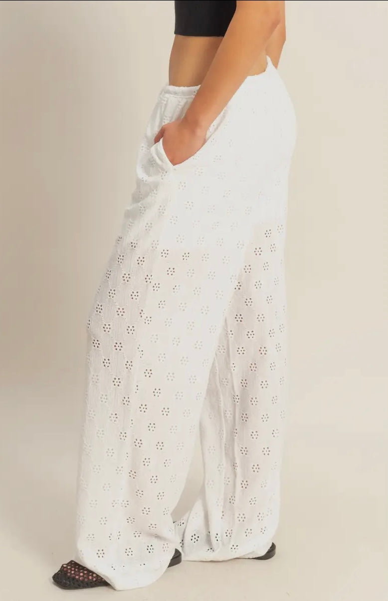 Eyelet Wide Leg Pants
