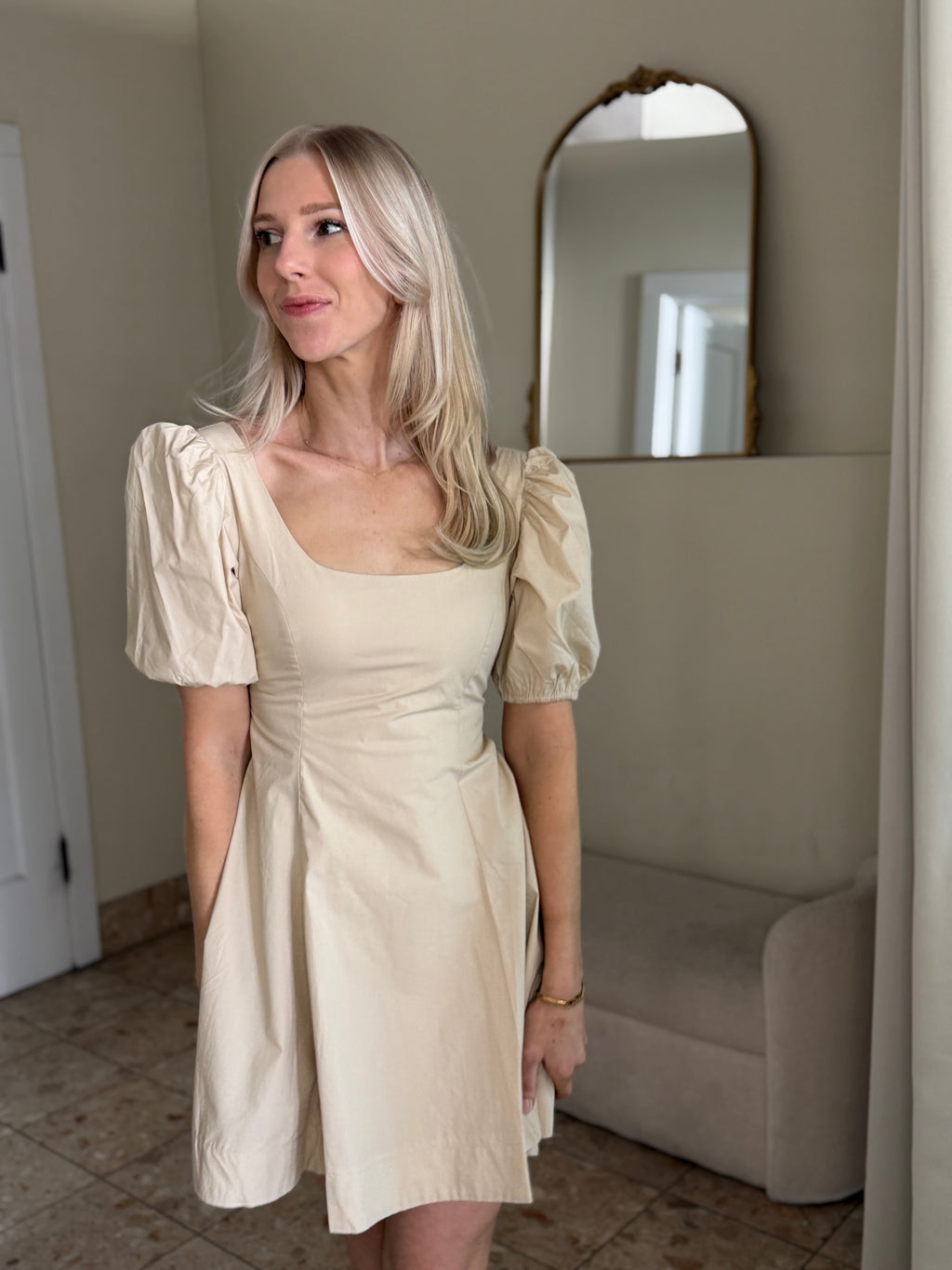 Khaki Poplin Midi Dress