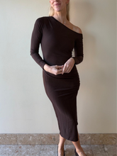 Load image into Gallery viewer, Espresso Off Shoulder Dress
