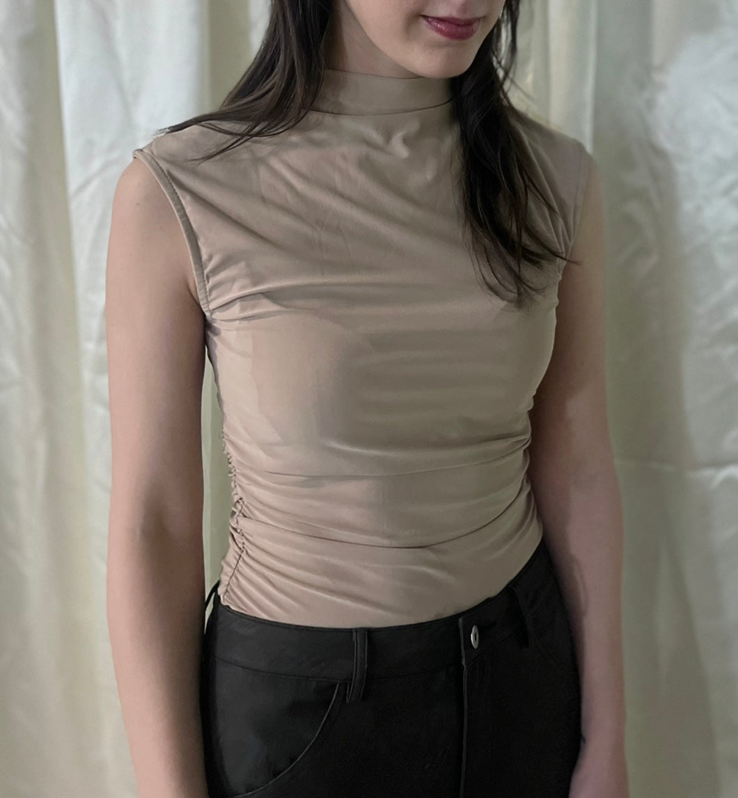 Taupe Ruched Mock Neck