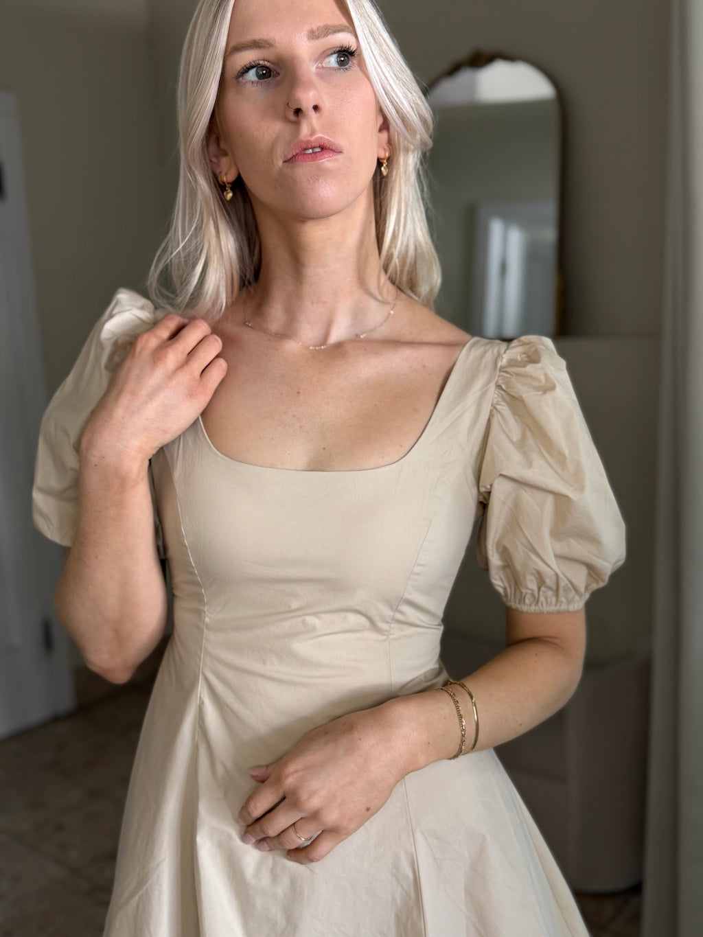 Khaki Poplin Midi Dress