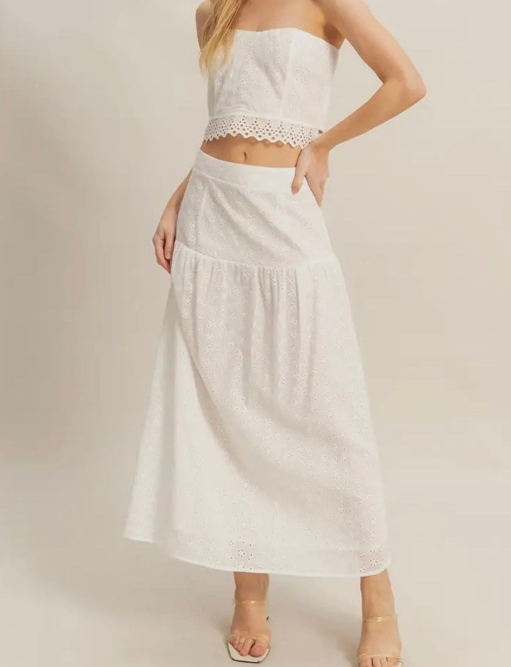 The Doe Strapless Eyelet Top